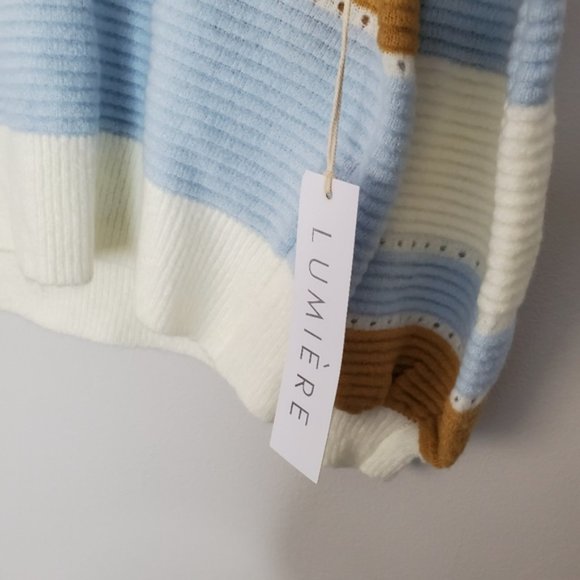 NWT Lumiere Multi-Stripe Balloon Sleeve Sweater. - Picture 9 of 10
